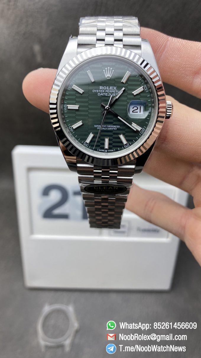 Clean Factory DateJust 126334 41mm CF Rolex Watch Best Edition 904L Steel Green Texuted Dial on Jubilee Bracelet VR3235