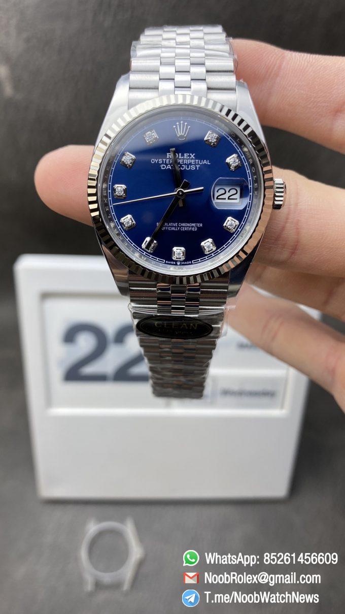 Clean Factory Sito Ufficiale Rolex DateJust 36mm 126234 904L Steel Blue Dial with Diamonds Markers on Jubilee Bracelet VR3235 Movement