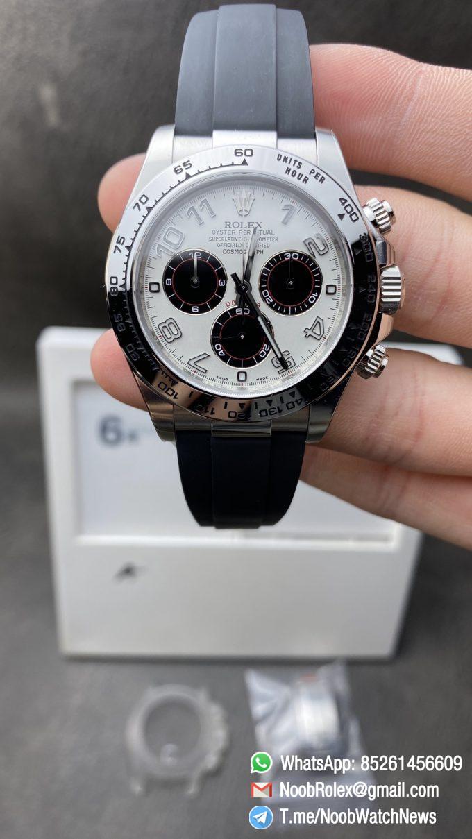 Clean Factory Watch CF Panda Daytona 116509 Best Edition White Dial Nember Markers on 904L Steel Case Black Rubber Strap SA4130