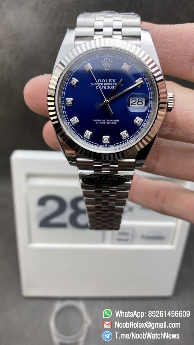 Clean Factory Watch CF Rolex DateJust 41mm 126334 904L Steel Blue Dial with Diamonds Markers on Jubilee Bracelet VR3235 Movement