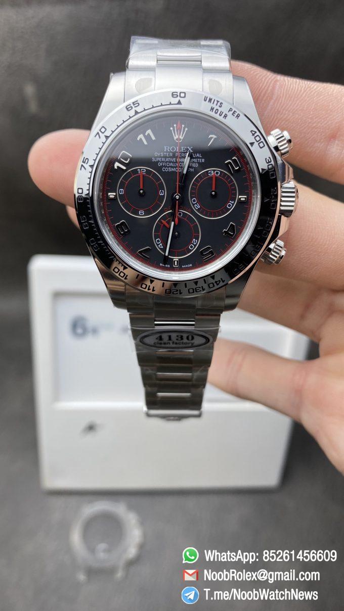 Clean Factory Watch CF Rolex Daytona 116509 in 904L Steel Black Dial with Red Hand Dial Ring Numeral Markers SA4130 Movement