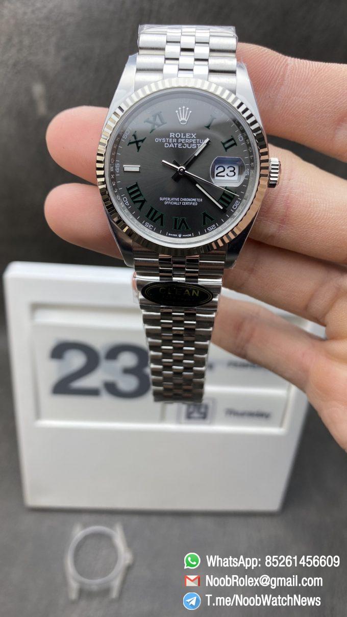 Clean Factory Watch Rolex DateJust 36 126234 Wimbledon Best Edition 904L Steel Gray Dial Green Roman Markers on Jubilee Bracelet VR3235