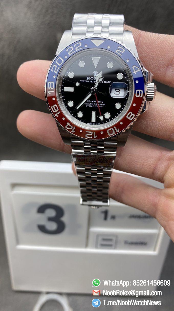 Clean Watch Factory Rolex Pepsi GMT Master II 126710BLRO Blue Black Ceramic Bezel Black Dial 904L Oystersteel Jubilee Bracelet SA3285 Movement