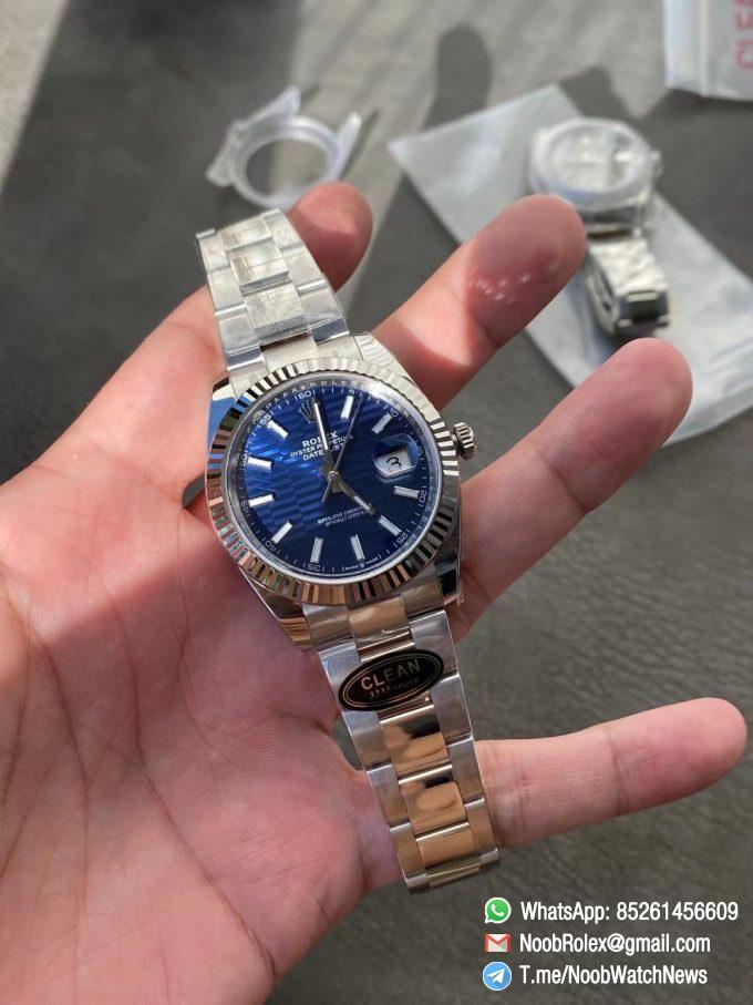 Clean Factory Rolex DateJust 41 126334 0031 Bright Blue Fluted Motif Dial on Oyster Bracelet Superclone 3235 Movement 01