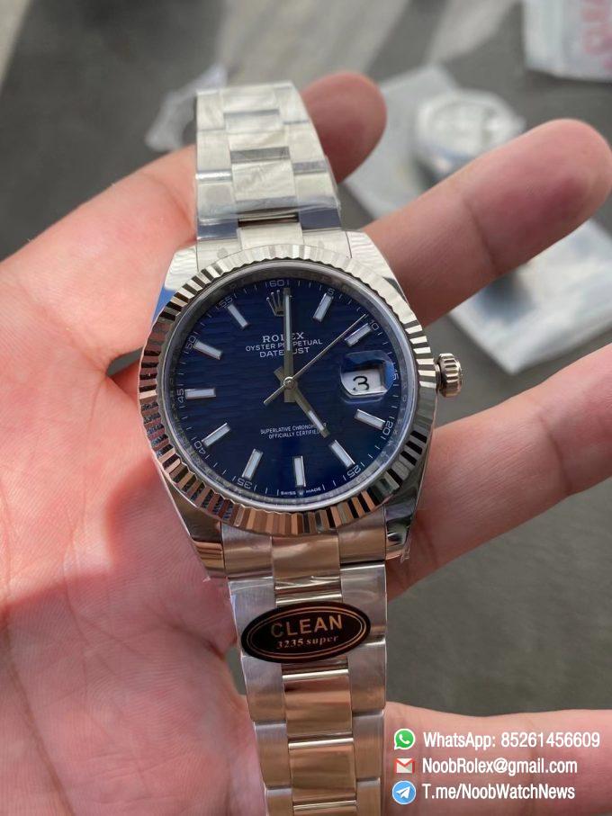 Clean Factory Rolex DateJust 41 126334 0031 Bright Blue Fluted Motif Dial on Oyster Bracelet Superclone 3235 Movement 02