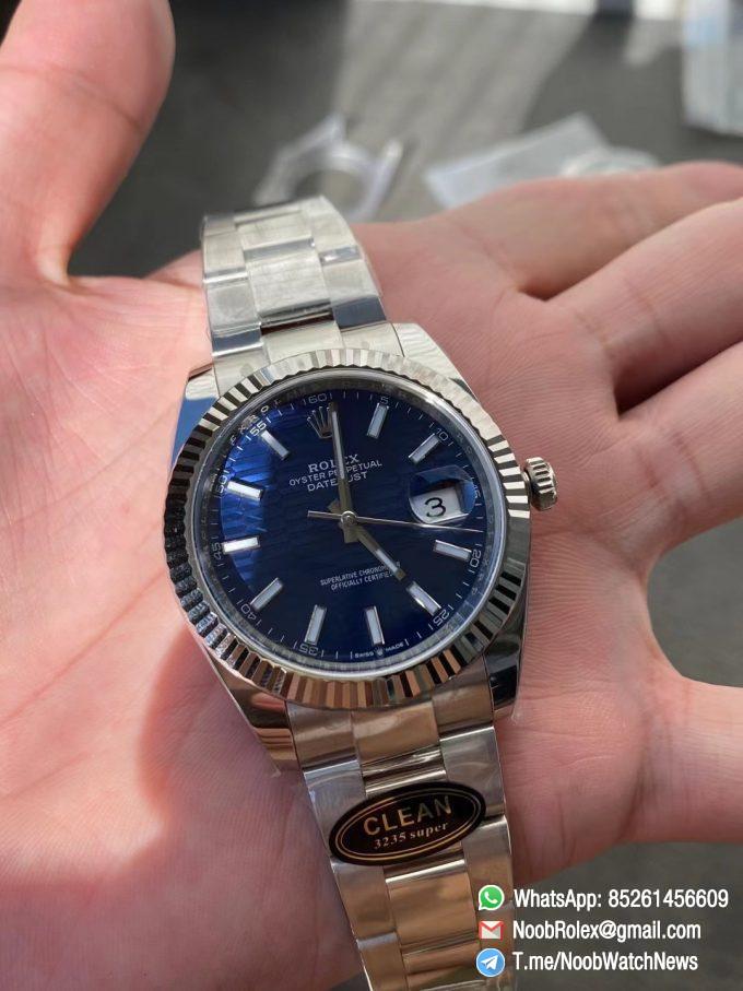 Clean Factory Rolex DateJust 41 126334 0031 Bright Blue Fluted Motif Dial on Oyster Bracelet Superclone 3235 Movement 03