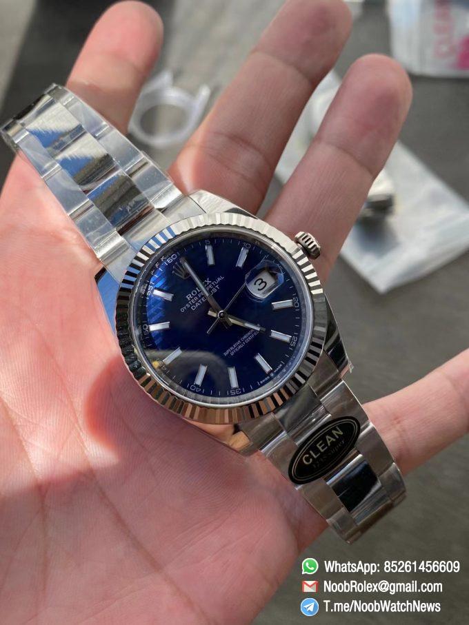 Clean Factory Rolex DateJust 41 126334 0031 Bright Blue Fluted Motif Dial on Oyster Bracelet Superclone 3235 Movement 04