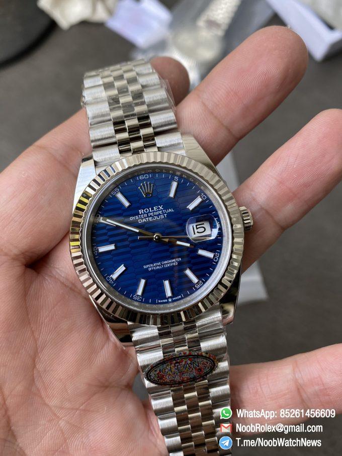 Clean Factory Rolex DateJust 41 126334 Bright Blue Fluted Motif Dial on Jubilee Bracelet Superclone 3235 Movement 01