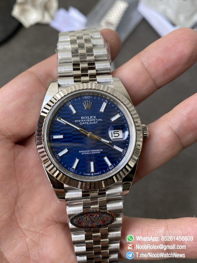 Clean Factory Rolex DateJust 41 126334 Bright Blue Fluted Motif Dial on Jubilee Bracelet Superclone 3235 Movement 02