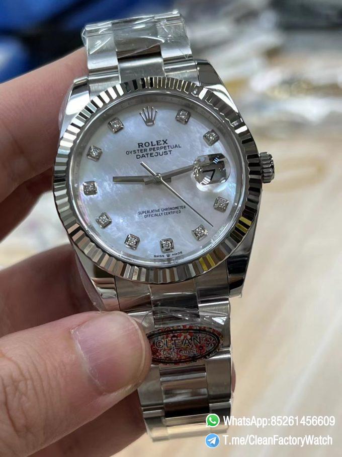 Clean Factory Rolex Datejust 41 m126334 0019 White MOP Dial with Diamonds Markers Oyster Bracelet 02