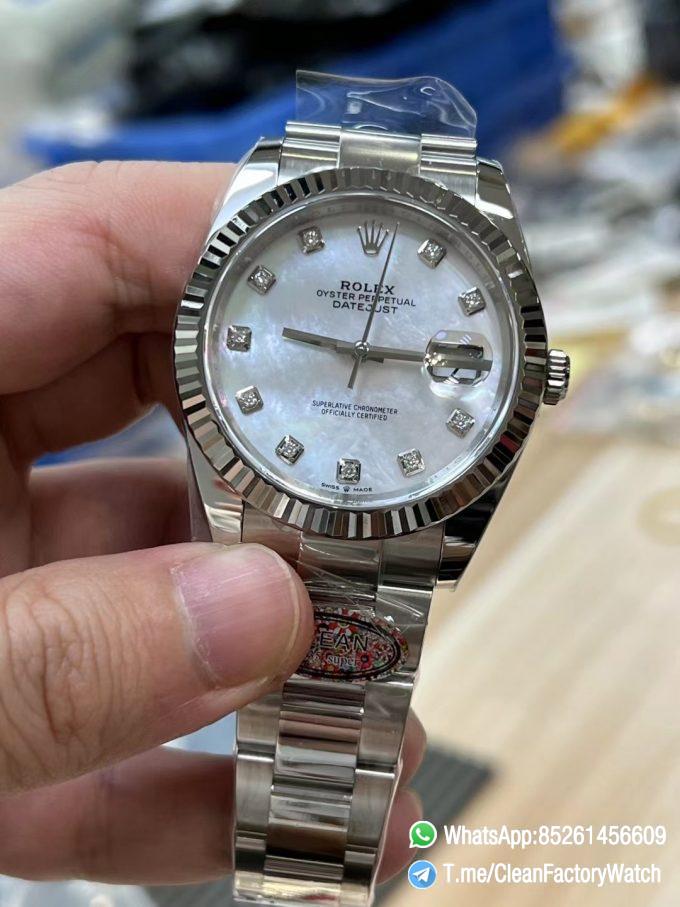 Clean Factory Rolex Datejust 41 m126334 0019 White MOP Dial with Diamonds Markers Oyster Bracelet 03