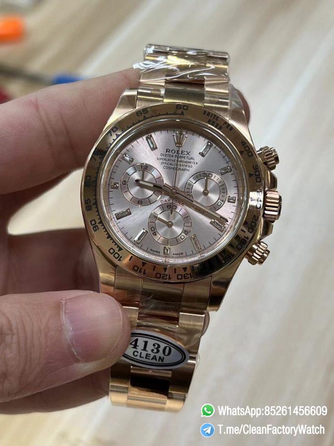 Clean Factory Rolex Daytona 116505 Full Rose Gold Case Bracelet Rose Gold Dial with Diamonds Markers DD4130 Movement 03