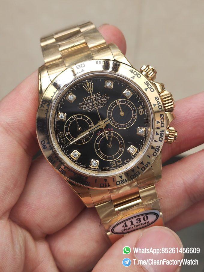 Clena Factory Rolex Daytona 116508 Yellow Gold Case Bracelet DD4130 Movement Black Dial Diamond Markers 02