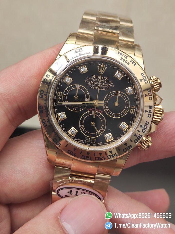 Clena Factory Rolex Daytona 116508 Yellow Gold Case Bracelet DD4130 Movement Black Dial Diamond Markers 03