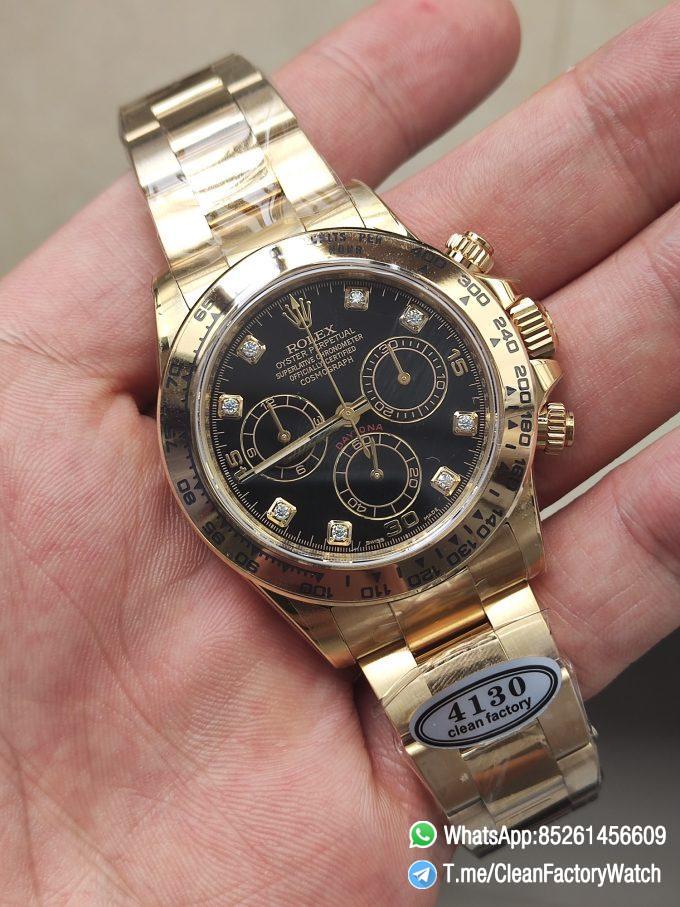 Clena Factory Rolex Daytona 116508 Yellow Gold Case Bracelet DD4130 Movement Black Dial Diamond Markers 04