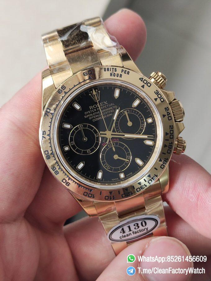 Clena Factory Rolex Daytona 116508 Yellow Gold Case Bracelet DD4130 Movement Black Dial Stick Markers 01