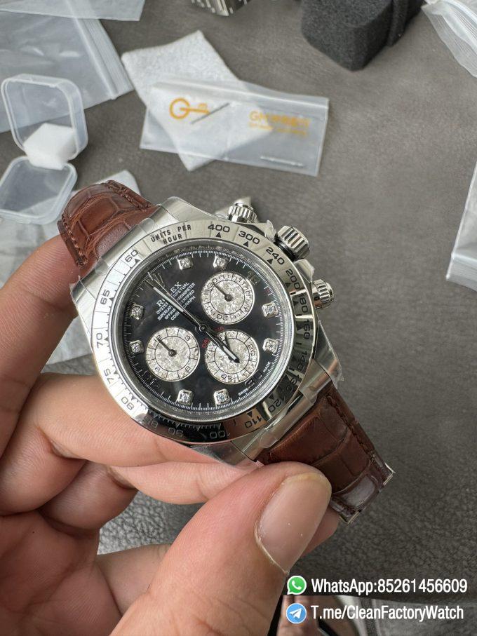 Clean Factory Daytona 116519 Tahitian MOP Dial with Diamonds Markers DD 4130 Movement Alligator Leather Strap 01