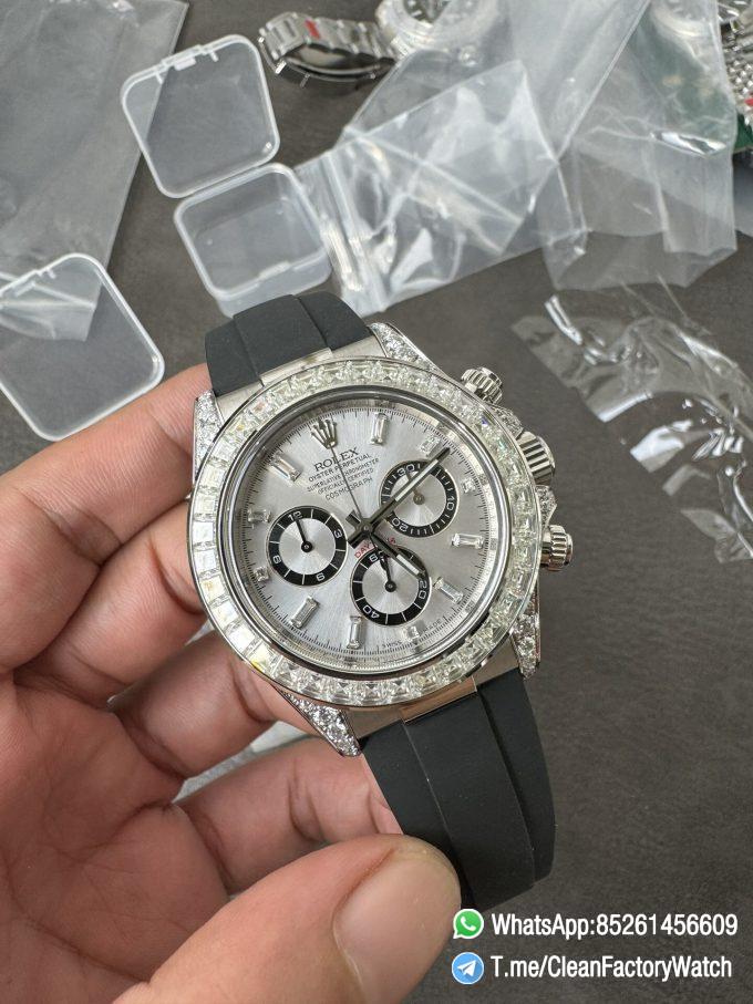 Clean Factory Rolex Daytona 126539TBR Diamonds Bezel Silver Dial with Diamonds Markers ShangHai 4131 Caliber 02