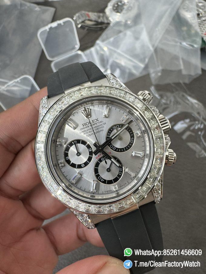 Clean Factory Rolex Daytona 126539TBR Diamonds Bezel Silver Dial with Diamonds Markers ShangHai 4131 Caliber 03