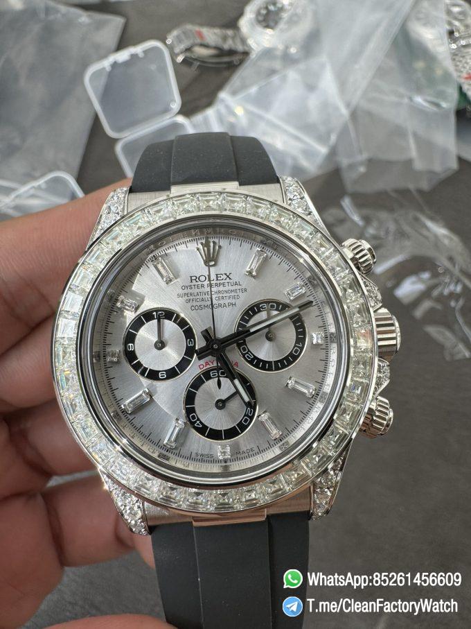 Clean Factory Rolex Daytona 126539TBR Diamonds Bezel Silver Dial with Diamonds Markers ShangHai 4131 Caliber 04