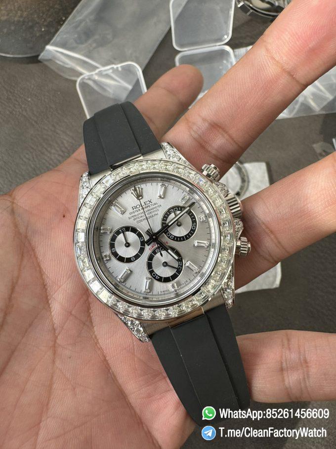 Clean Factory Rolex Daytona 126539TBR Diamonds Bezel Silver Dial with Diamonds Markers ShangHai 4131 Caliber 05