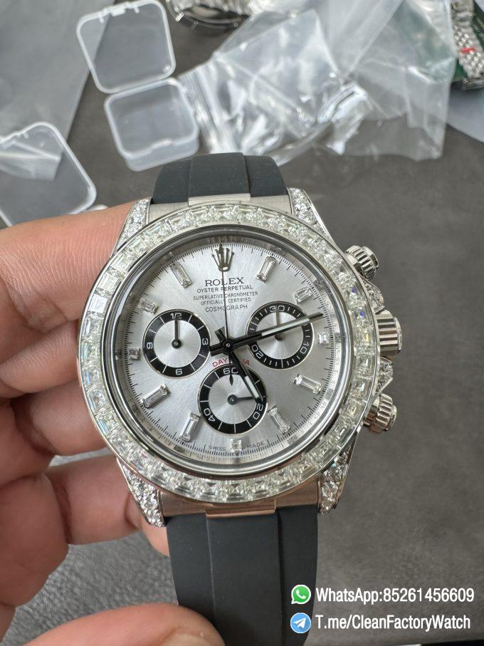 Clean Factory Rolex Daytona 126539TBR Diamonds Bezel Silver Dial with Diamonds Markers ShangHai 4131 Caliber 07