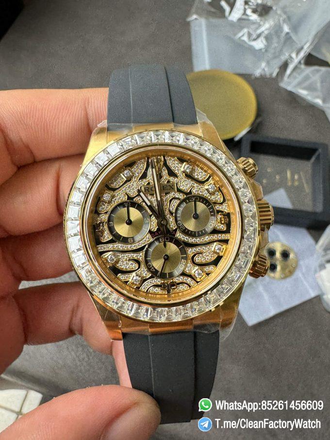 Clean Factory Rolex Daytona Eye Of The Tiger 116588TBR Wrapped 18K Yellow Gold Diamonds Dial Bezel DD4130 Movement 000