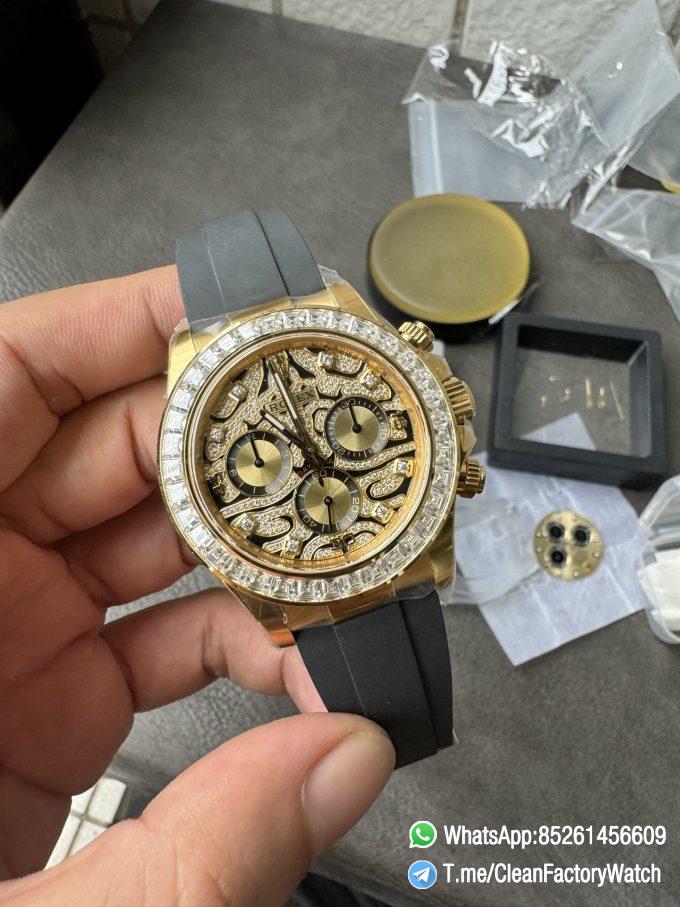 Clean Factory Rolex Daytona Eye Of The Tiger 116588TBR Wrapped 18K Yellow Gold Diamonds Dial Bezel DD4130 Movement 01