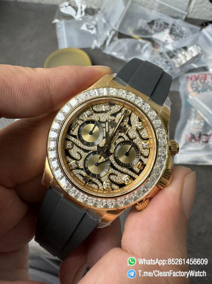 Clean Factory Rolex Daytona Eye Of The Tiger 116588TBR Wrapped 18K Yellow Gold Diamonds Dial Bezel DD4130 Movement 04