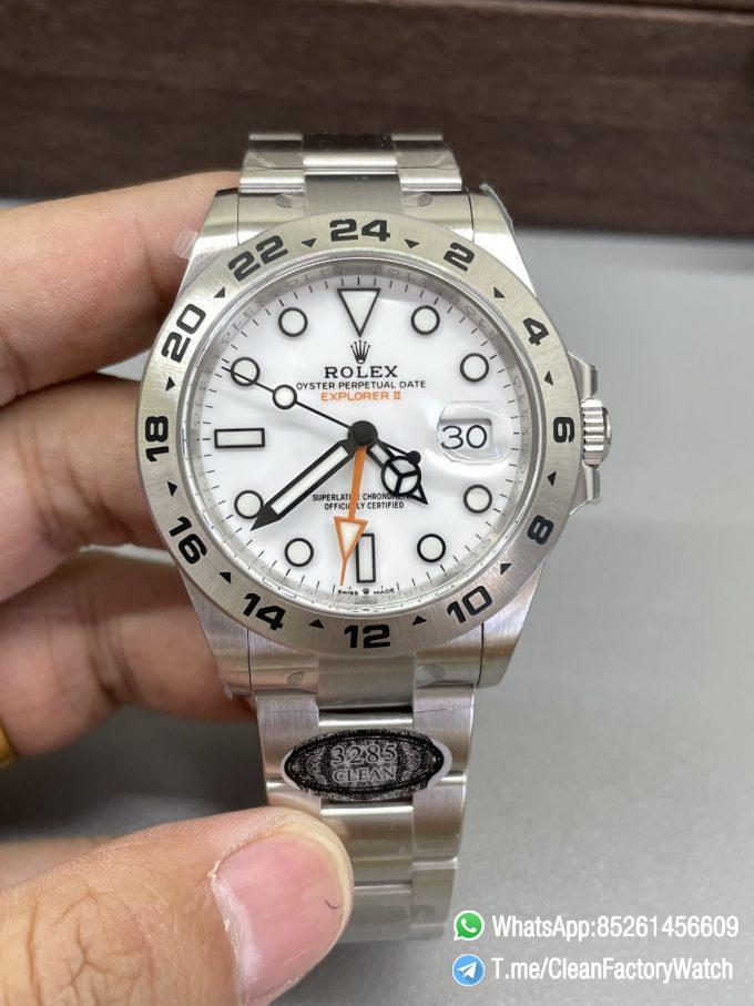 Clean Factory Watch Explorer II 226570 White Dial 904L Steel GMT Orange Arrow shaped Hand DanDong 3285 Movement 01