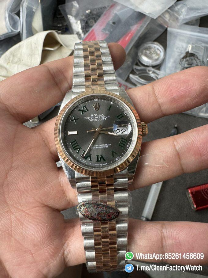 Clean Factory DateJust 36mm 126231 Wimbledon 904L Steel Grey Dial Green Roman Marker Two Tone Jubilee Bracelet SH3235 Movement 02