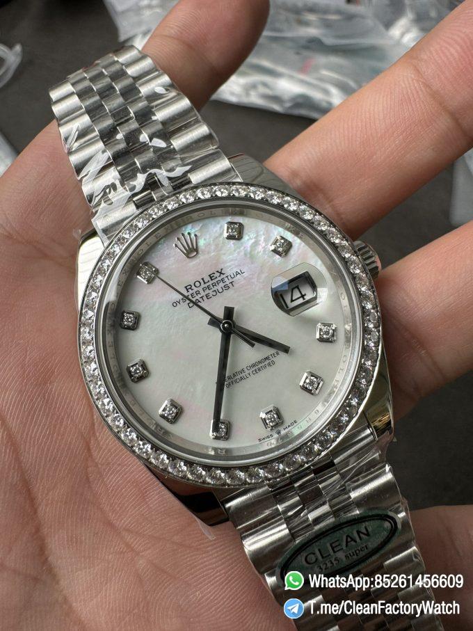 Clean Factory Rolex Datejust 126334 41mm MOP Dial Diamonds Bezel 904L Steel Jubilee Bracelet SH3235 Movement 03