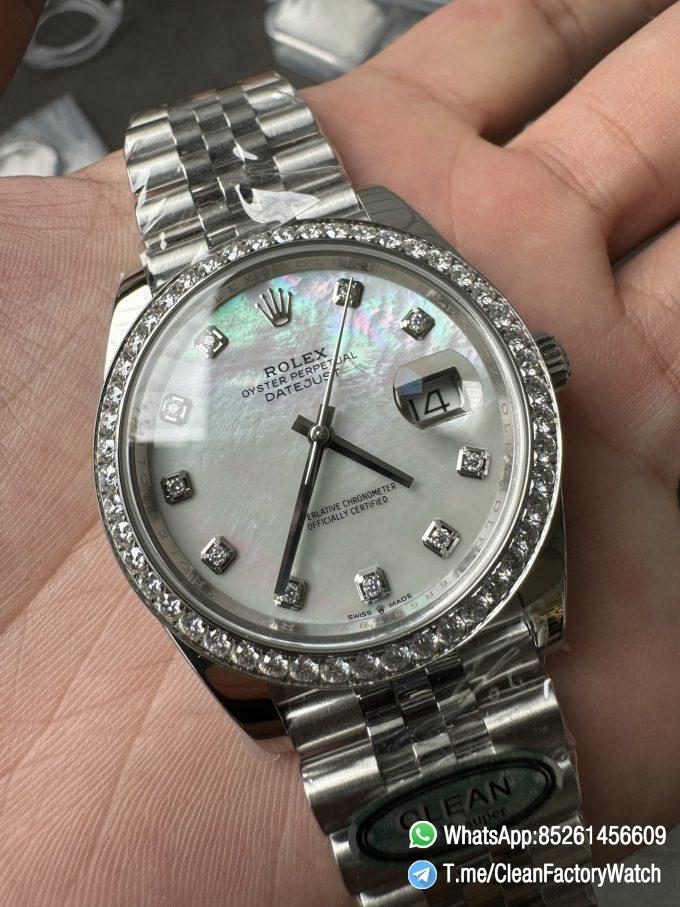 Clean Factory Rolex Datejust 126334 41mm MOP Dial Diamonds Bezel 904L Steel Jubilee Bracelet SH3235 Movement 05