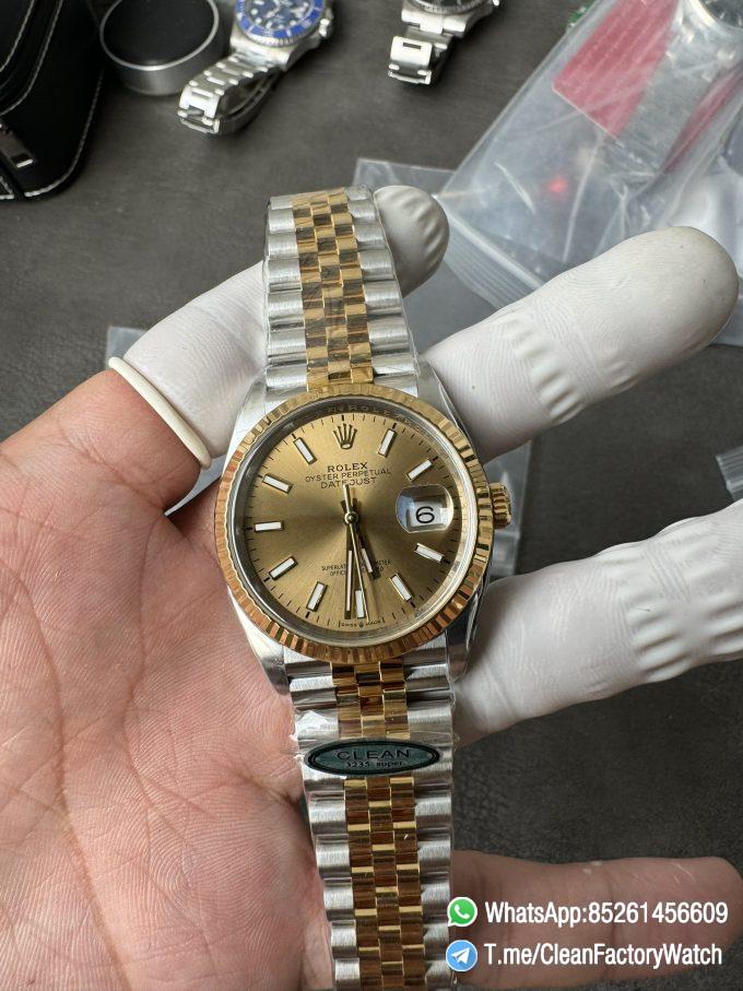 Clean Factory Rolex Datejust 36mm 126233 Yellow Gold Dial with Stick Markers Two Tone Yellow Gold Oystersteel Strap 01