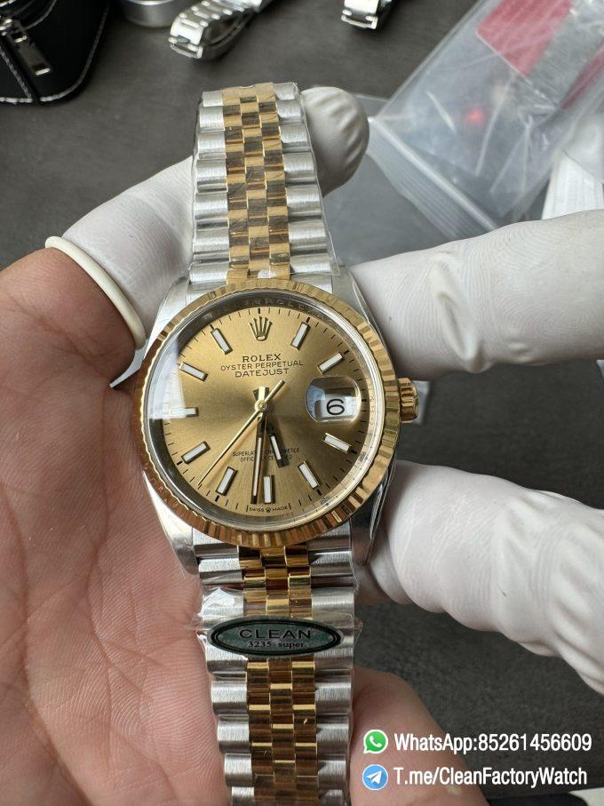 Clean Factory Rolex Datejust 36mm 126233 Yellow Gold Dial with Stick Markers Two Tone Yellow Gold Oystersteel Strap 02