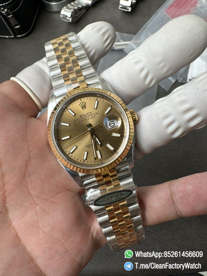 Clean Factory Rolex Datejust 36mm 126233 Yellow Gold Dial with Stick Markers Two Tone Yellow Gold Oystersteel Strap 03