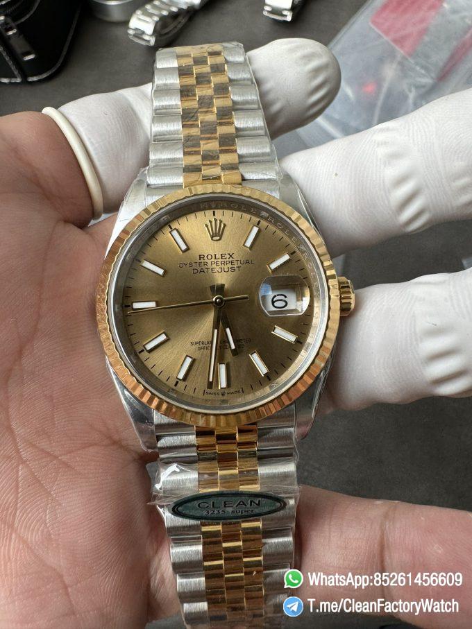 Clean Factory Rolex Datejust 36mm 126233 Yellow Gold Dial with Stick Markers Two Tone Yellow Gold Oystersteel Strap 04