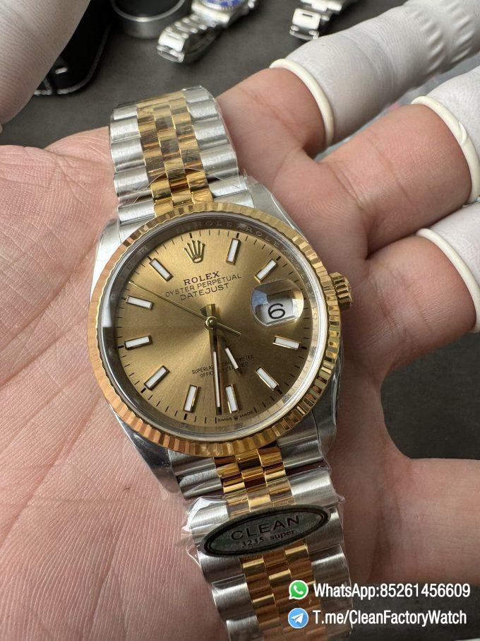 Clean Factory Rolex Datejust 36mm 126233 Yellow Gold Dial with Stick Markers Two Tone Yellow Gold Oystersteel Strap 05