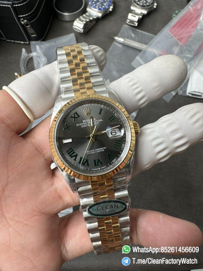 Clean Factory Rolex Datejust Wimbledon 36mm 126233 Grey Dial with Roma Markers Two Tone Yellow Gold Oystersteel Bracelet 02