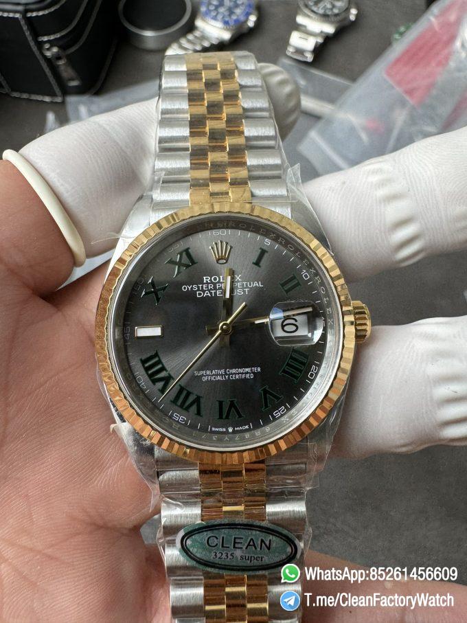 Clean Factory Rolex Datejust Wimbledon 36mm 126233 Grey Dial with Roma Markers Two Tone Yellow Gold Oystersteel Bracelet 03