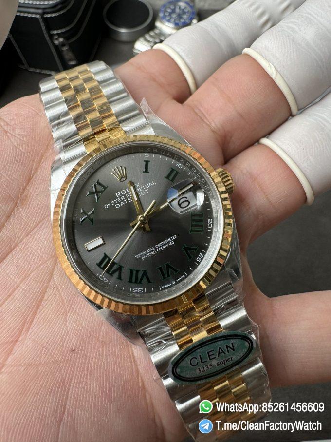 Clean Factory Rolex Datejust Wimbledon 36mm 126233 Grey Dial with Roma Markers Two Tone Yellow Gold Oystersteel Bracelet 05