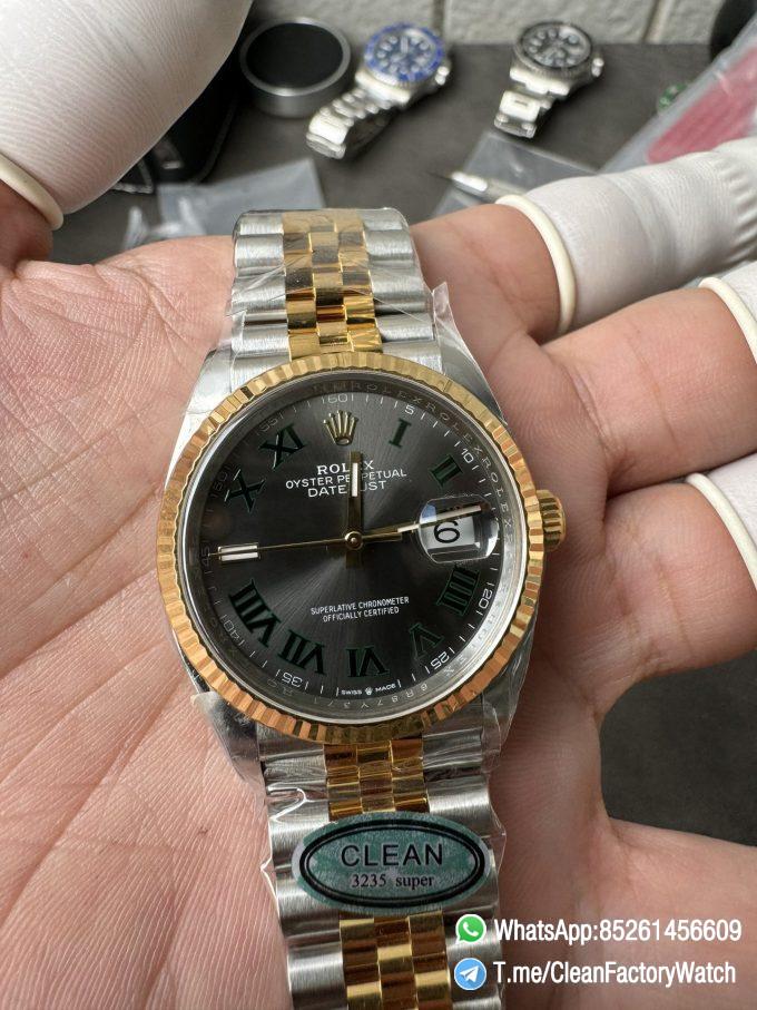 Clean Factory Rolex Datejust Wimbledon 36mm 126233 Grey Dial with Roma Markers Two Tone Yellow Gold Oystersteel Bracelet 06