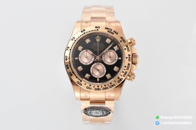 Clean Factory Daytona 126505 Rose Gold Case Bracelet Bright Black and Sundust Set with Diamonds Dial SH4131 Movement 01