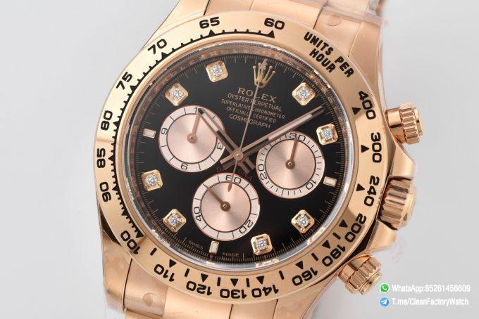 Clean Factory Daytona 126505 Rose Gold Case Bracelet Bright Black and Sundust Set with Diamonds Dial SH4131 Movement 02