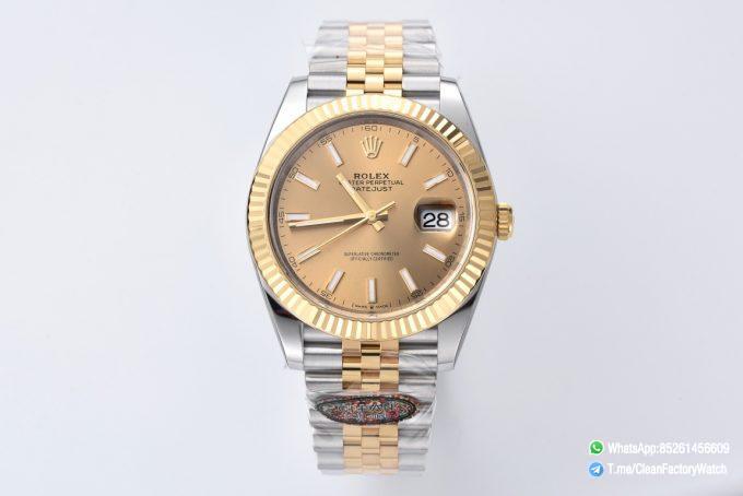 Clean Factory Datejust 126333 41mm 904L Steel Case Yellow Gold Dial with Stick Markers Yellow Gold Bezel 3235 Movement Two Tone Jubilee Bracelet 01