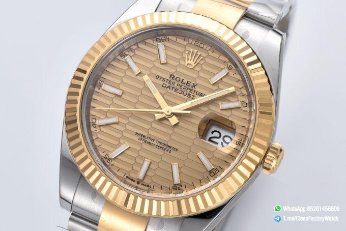 Clean Factory Datejust 126333 41mm Yellow Gold Fluted Textured Dial Yellow Gold Bezel 3235 Movement Two Tone Oyster Bracelet 02