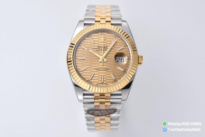 Clean Factory Datejust 126333 41mm Yellow Gold Fluted Textured Dial with Stick Markers Yellow Gold Bezel 3235 Movement Two Tone Jubilee Bracelet 01