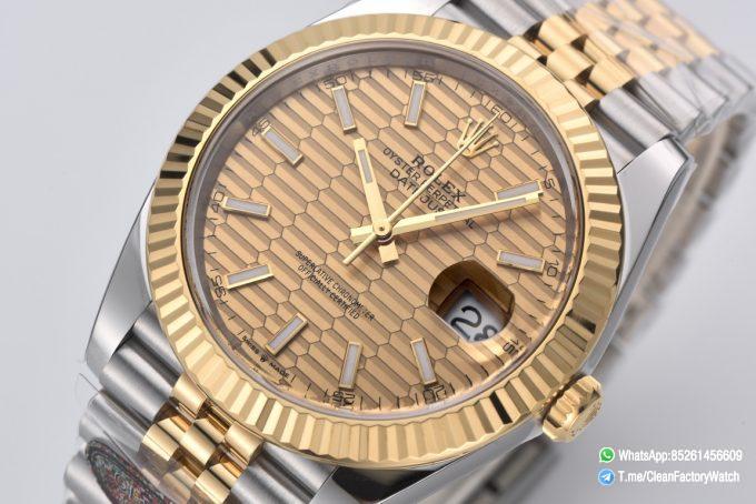 Clean Factory Datejust 126333 41mm Yellow Gold Fluted Textured Dial with Stick Markers Yellow Gold Bezel 3235 Movement Two Tone Jubilee Bracelet 02