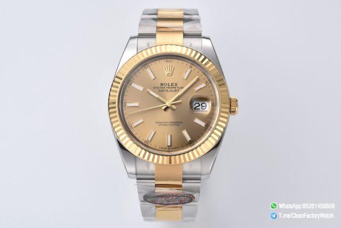 Clean Factory Datejust 41mm 126333 904L Steel Case Yellow Gold Dial with Stick Markers Yellow Gold Bezel 3235 Movement Two Tone Oyster Bracelet 01