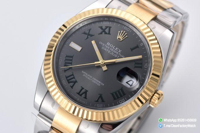 Clean Factory Datejust Wimbledon 126333 41mm Gray Dial with Green Roma Markers Yellow Gold Bezel 3235 Caliber Two Tone Oyster Bracelet 02